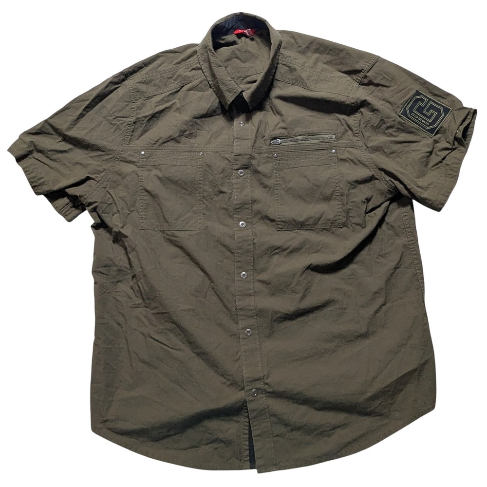 Guess Mens Olive Green Ripstop Utility Short Sleeve Button Down Shirt XL